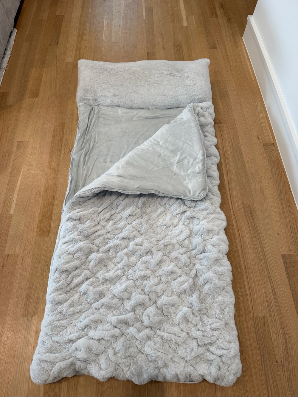 Shabby Chic Light Gray Plush Faux Fur Kids Sleeping Bag